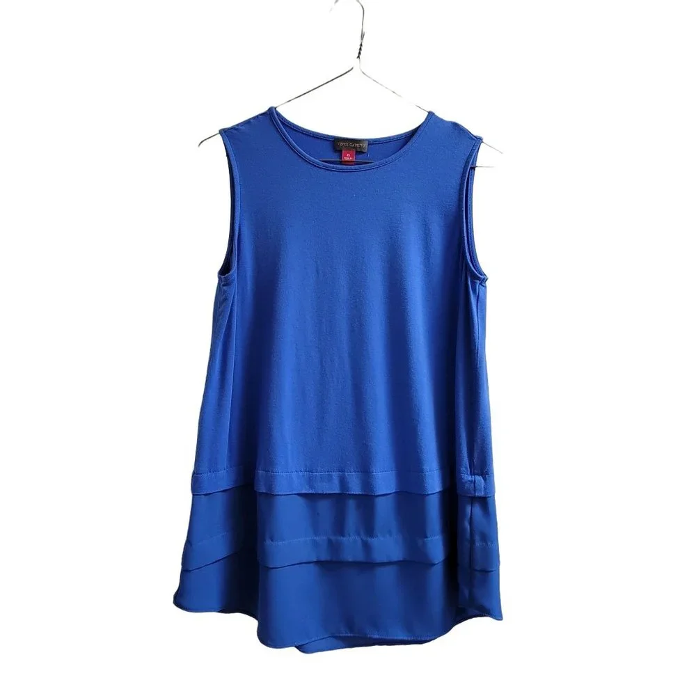 Vince Camuto Sleeveless Blue Crew Neck Tank Top Layered Chiffon Women's XS 1055 - Picture 1 of 4